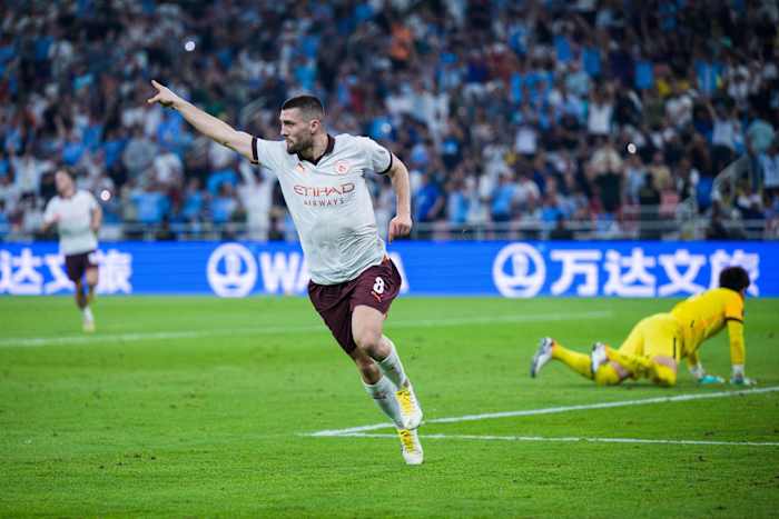 Mateo Kovacic pictured celebrating after scoring his first goal for Manchester City during a FIFA Club World Cup semi-final against Urawa Red Diamonds in December 2023